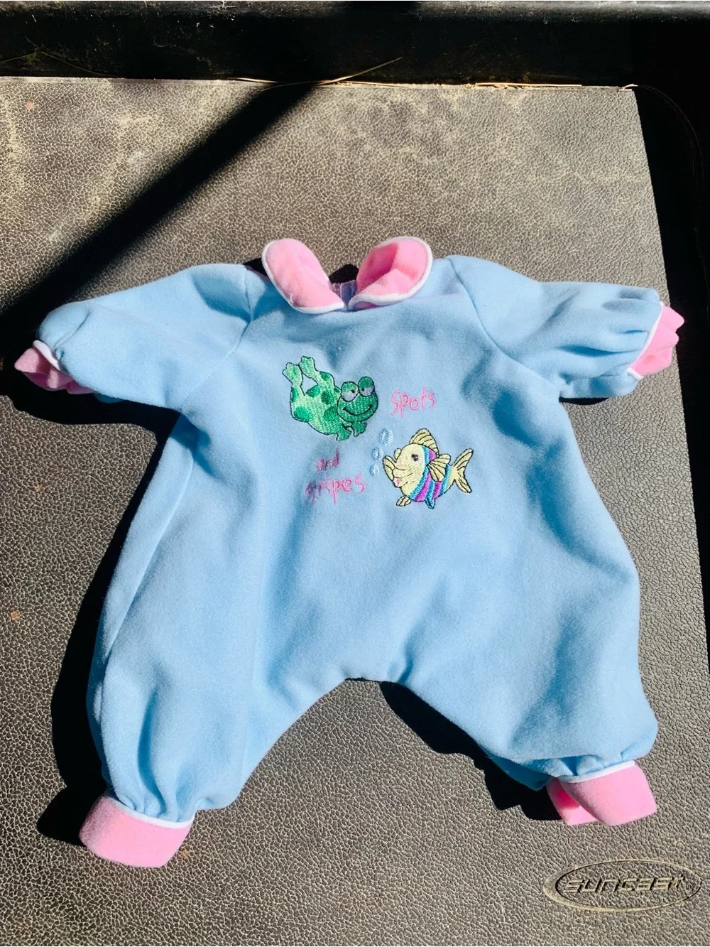 Baby doll toy Blue and Pink One-Piece Romper with Fish & Frog Embroidery